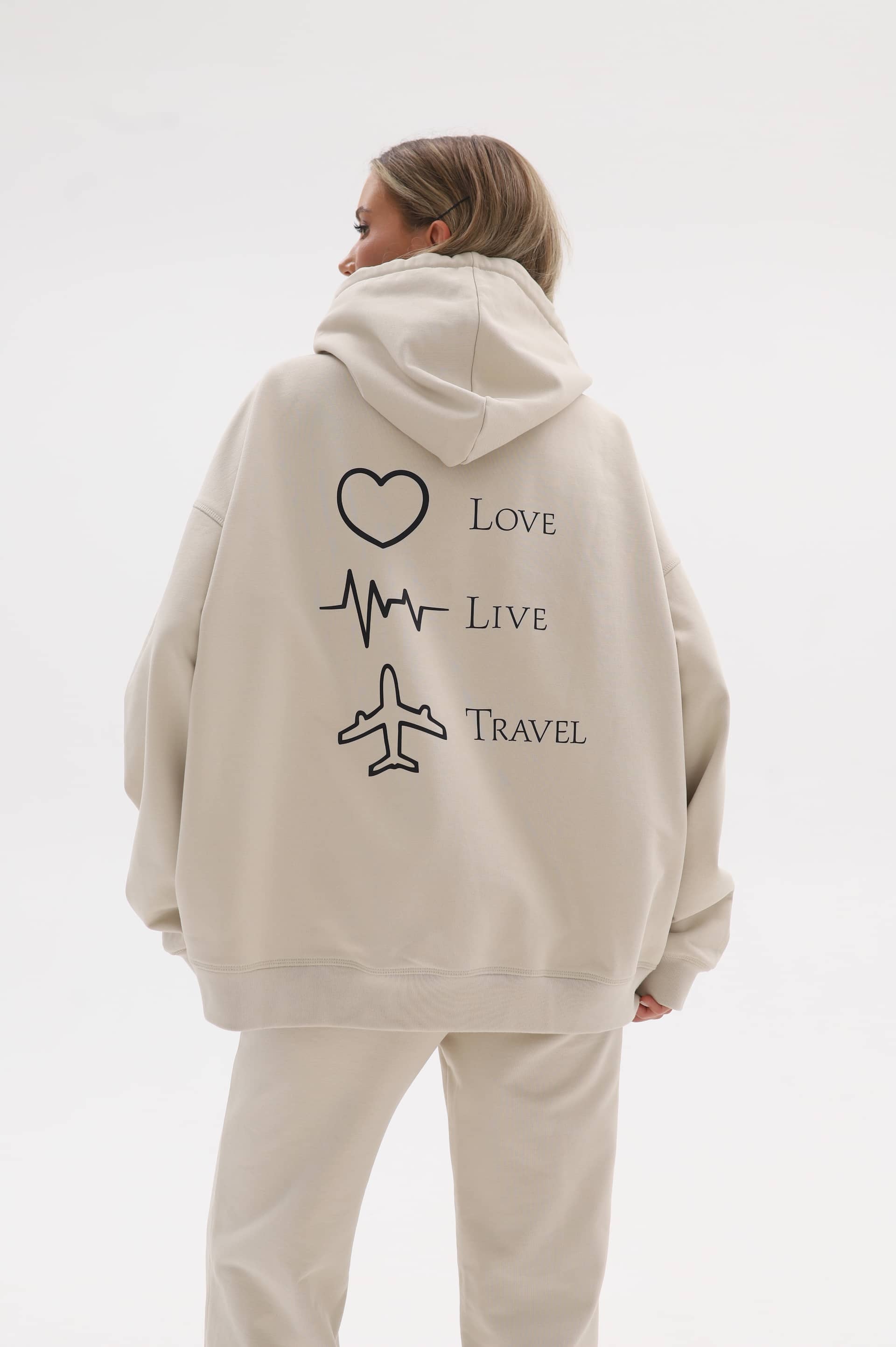 Худи оверсайз Love Live Travel — Бежевый — кадр 8